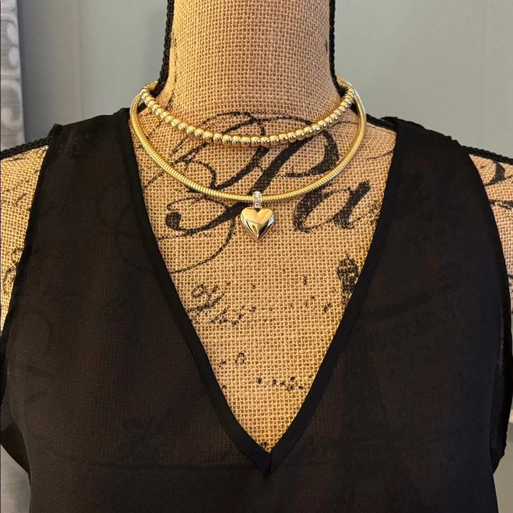 NWT Anthropologie Heart Charm Layered Necklace, Set of Two